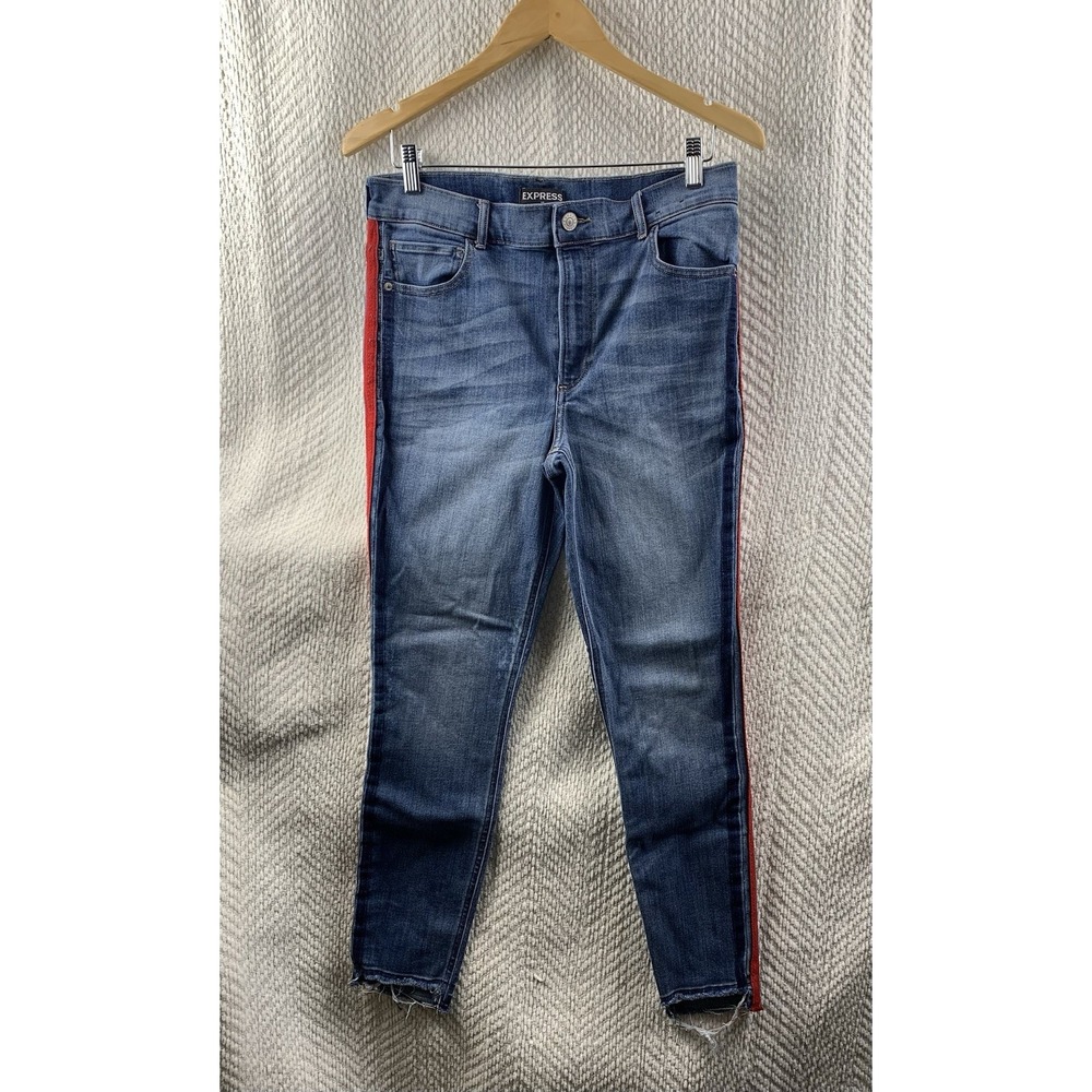 Express Ankle Legging Womens Jeans Size 12 High Rise Stretch Red Stripe Trim‎